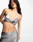 Фото #1 товара Threadbare festival crop top co-ord in silver