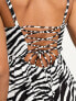 Miss Selfridge Petite strappy lace back maxi slip dress in mono zebra