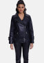 ფოტო #3 პროდუქტის Women's Genuine Leather Belted Biker Jacket,Nappa Black