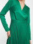 Фото #3 товара Closet London Tall wrap front pleated midi skater dress in emerald