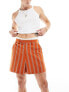 Фото #1 товара ASOS DESIGN smart linen blend stripe crop bermuda shorts in rust