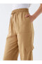Фото #3 товара Beli Lastikli Düz Keten Karışımlı Kadın Pantolon