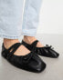 ASOS DESIGN Wide Fit Los Angeles ruched ballet with elastic strap in matte black