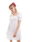 Reclaimed Vintage milkmaid mini dress with puff sleeve in white