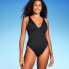 Фото #2 товара Women's Shaping Plunge High Leg One Piece Swimsuit - Shade & Shore Black XS