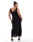 Фото #4 товара ASOS DESIGN Curve bias slip midi dress with rib neck in black