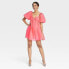 Women's Balloon Short Sleeve Organza Baby Doll Dress - A New Day Hot Pink S