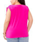 Фото #2 товара Plus Size Solid Color V-Neck Shirred Shoulder Top