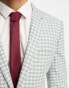 ASOS DESIGN skinny suit jacket in linen mix in gingham in blue