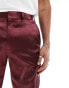 Фото #4 товара ASOS DESIGN skinny satin suit trouser in burgundy