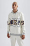 Фото #1 товара Fit Nba Los Angeles Lakers Boxy Fit Kapüşonlu Kalın Sweatshirt