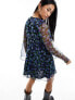 Wednesday's Girl ditsy floral mesh flared sleeve mini dress in blue