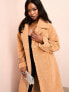 Фото #2 товара ASOS LUXE borg longline trench coat with ruched waist in camel