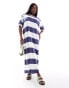 ASOS DESIGN oversized midaxi t-shirt dress in navy and white