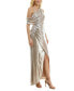Фото #3 товара Women's Silky-Knit Foil Slit-Front One-Shoulder Gown