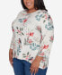 Plus Size Classic Crew Neck Birds & Holly Leaf Top