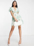 Фото #4 товара ASOS DESIGN soft tiered mini dress with tie waist detail in green floral