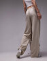 Topshop Tall linen low rise draw cord waist straight leg trouser in beige