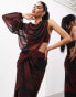 Фото #8 товара ASOS EDITION one sleeve draped asymmetric grecian maxi dress in dark red blurred floral