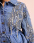 Фото #4 товара ASOS LUXE embellished tie denim jacket in mid wash blue