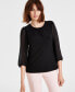 ფოტო #1 პროდუქტის Petite Solid Shirred-Neck Sheer-Sleeve Blouse