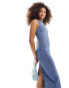 Фото #3 товара Pull&Bear racer neck denim maxi dress in medium blue