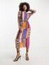 Never Fully Dressed tie waist plisse midaxi dress in contrast print