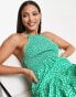 Фото #4 товара Influence Tall halter neck tiered mini dress in green floral print