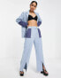 4th & Reckless Petite tailored trouser co ord in colour block blue