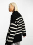 Фото #7 товара Object knitted zip neck jumper in black mono stripe