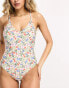 Pieces v neck swimsuit in white floral