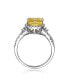 ფოტო #4 პროდუქტის Sterling Silver White Gold Plated Yellow Cushion Cubic Zirconia with Clear Round Cubic Zirconias Accent Twisted Ring