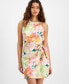 Фото #4 товара Women's Floral High-Neck Linen Blend Sleeveless Mini Dress, Created for Macy's