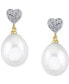 ფოტო #5 პროდუქტის Cultured Freshwater Pearl (9mm) & Diamond (1/10 ct. t.w.) Heart Cluster Drop Earrings in 14k Gold