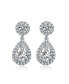 Sterling Silver with Rhodium Plated Clear Pear and Round Cubic Zirconia with Halo Drop Earrings