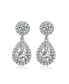 ფოტო #2 პროდუქტის Sterling Silver with Rhodium Plated Clear Pear and Round Cubic Zirconia with Halo Drop Earrings