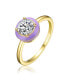 Фото #1 товара RA Young Adults/Teens 14k Yellow Gold Plated with Cubic Zirconia Blue/Purple Enamel Bezel Stacking Ring