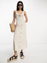 ASOS DESIGN sleeveless midi dress with buttons and tie detail in stone