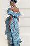 Фото #15 товара Платье off-the-shoulder из ткани с цветочным принтом ZARA
