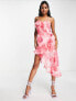 Фото #4 товара Miss Selfridge chiffon asymmetrical hem mini dress in oversized rose