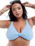 South Beach Curve jacquard crinkle knot front bikini top in cornflower blue