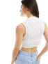 Bershka high neck lace top in white