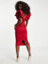 Фото #4 товара ASOS DESIGN deep plunge scrunch neck midi dress in red