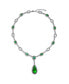 ფოტო #1 პროდუქტის Green Simulated Emerald Halo AAA CZ Pear Shaped Large Teardrop Y Fashion Statement Necklace For Women Prom Rhodium Plated Brass