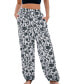 Фото #1 товара Women's Black & White Floral Elastic Waist Tapered Leg Pants