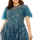 ფოტო #3 პროდუქტის Women's Plus Size High Neck Flutter Sleeve A Line Embellished Dress