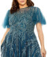 Women's Plus Size High Neck Flutter Sleeve A Line Embellished Dress