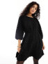 Vila textured smock mini dress with tie back in black