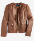 ფოტო #6 პროდუქტის Women's Woven-Shoulder Zip-Front Leather Coat