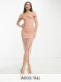 Фото #1 товара ASOS DESIGN Tall pearl mesh corset bardot midi dress in dusky pink